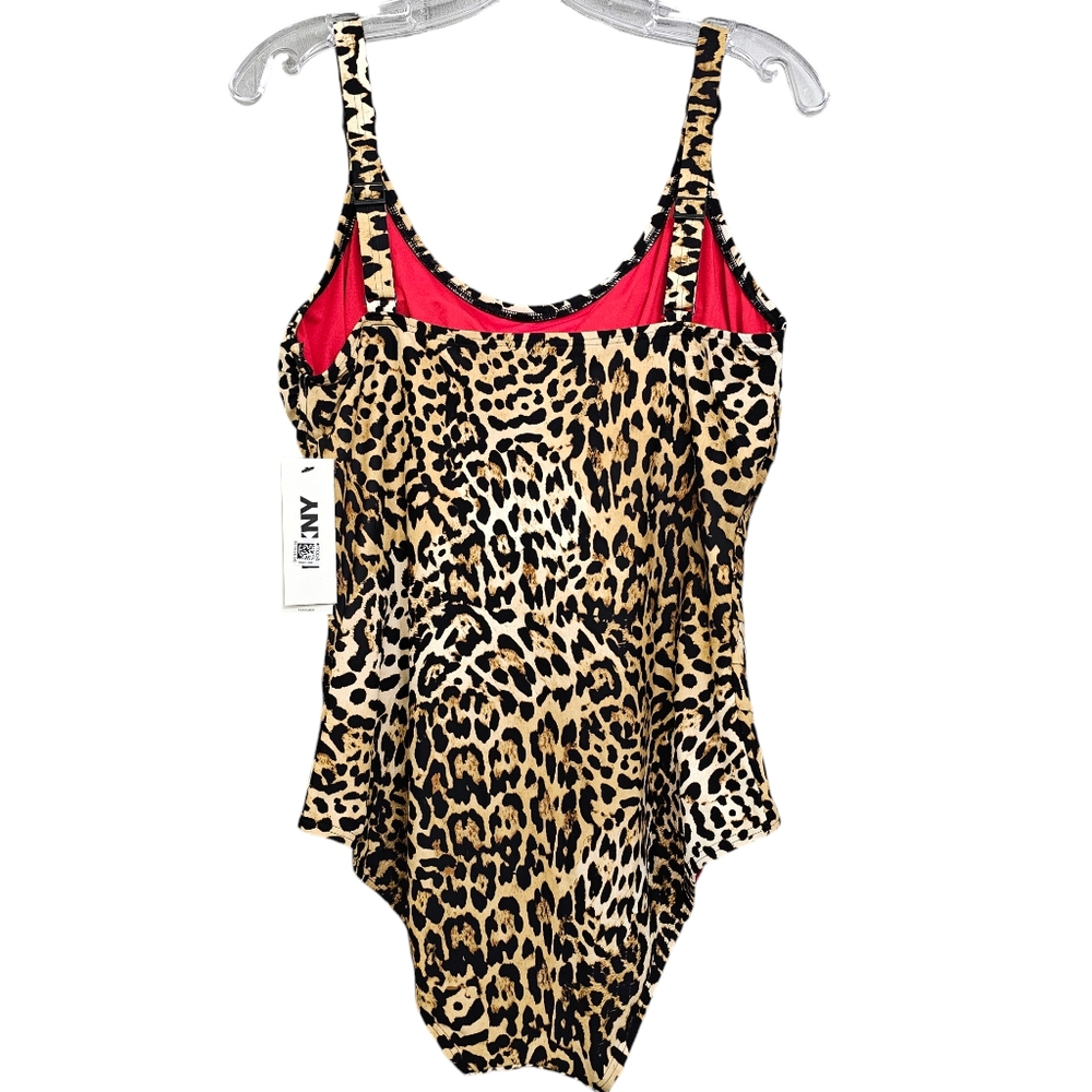 Nwt DKNY Animal Print Brown/Black 1 piece Pleated Front Detail Swimsuit - Picture 5 of 17